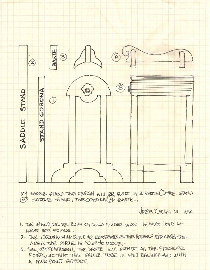 Technical drawing for a custom saddle stand