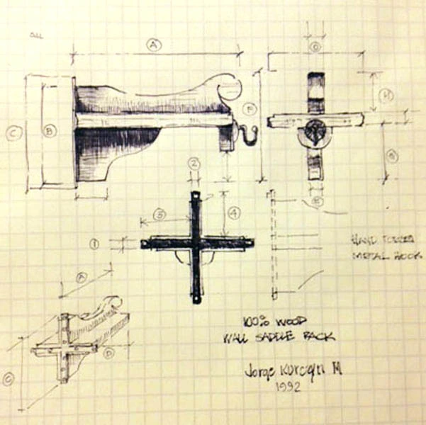 Hand-drawn saddle rack construction sketch